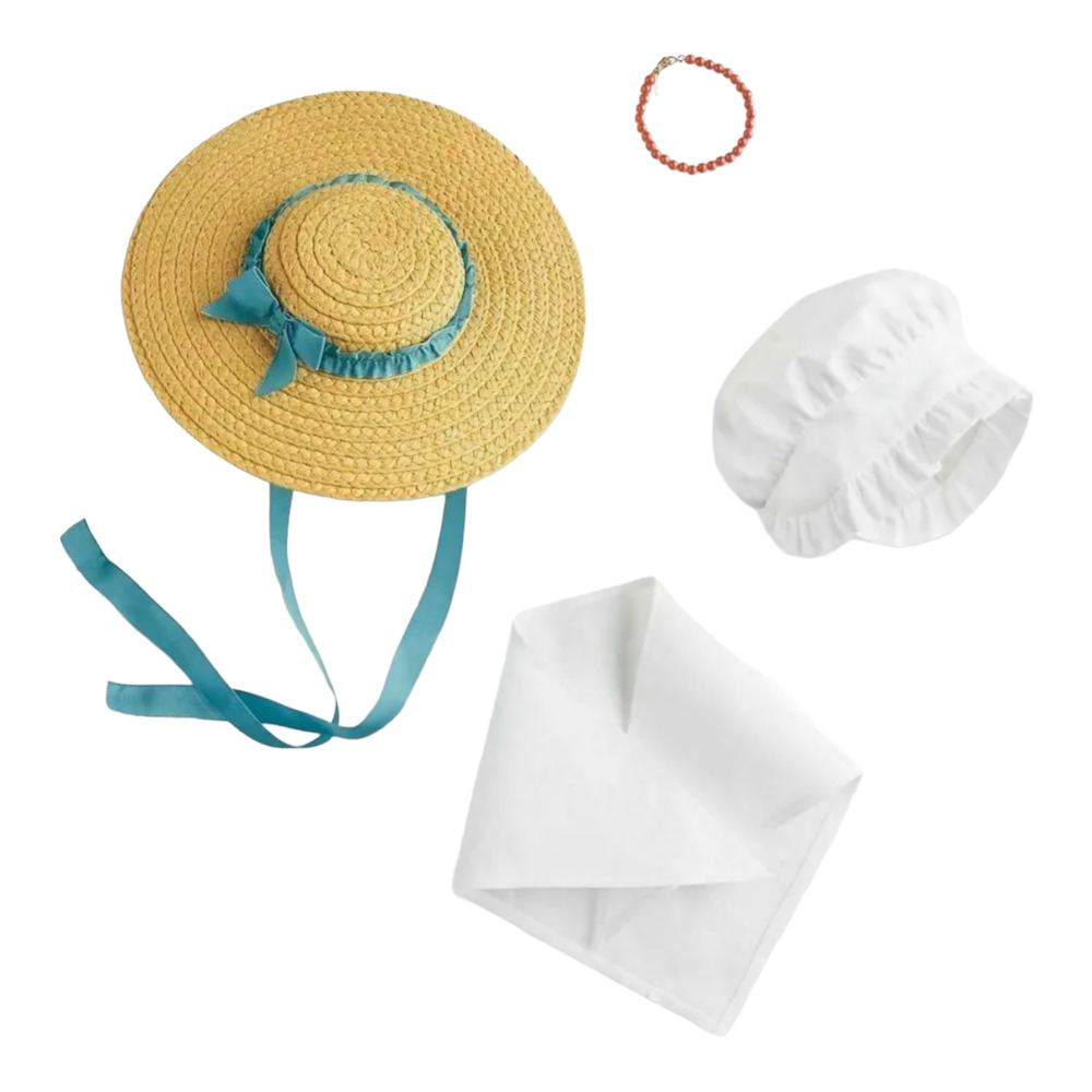 American Girl Felicity Meet Accessories Doll Straw Hat Necklace Fichu Bonnet New - Picture 9 of 9